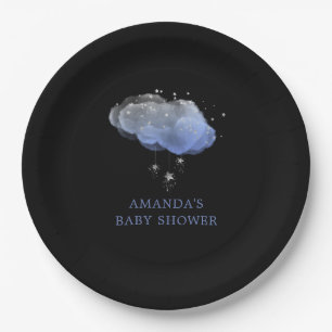 Watercolor Stars Night Sky Boy Baby Shower Paper Plate