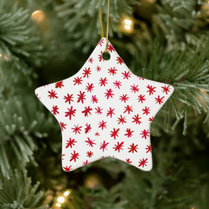 Watercolor stars - red Ceramic Ornament