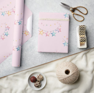 Watercolor Stars Soft Pink Wrapping Paper Roll