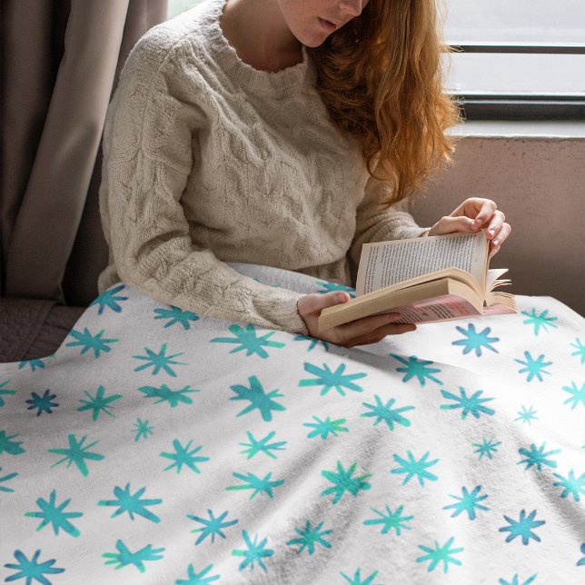 Watercolor stars - turquoise fleece blanket (Creator Uploaded)