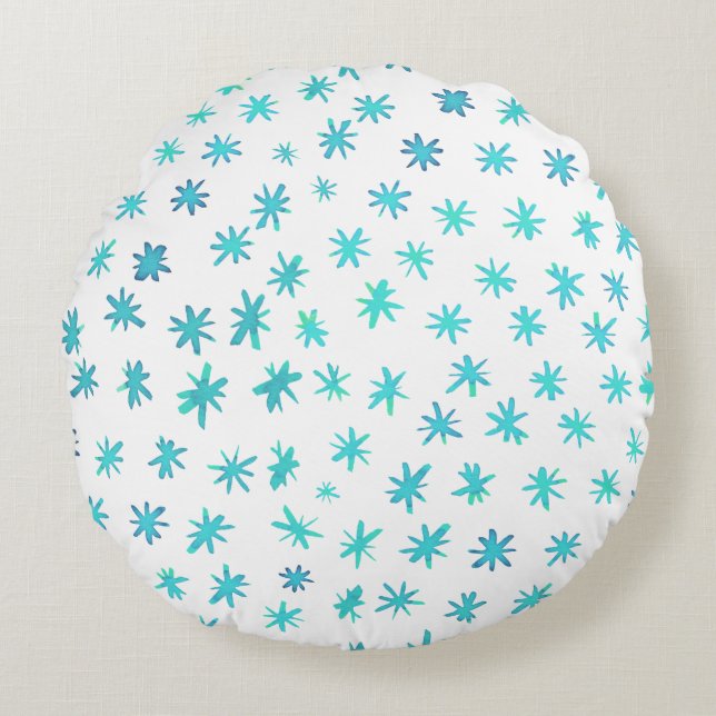 Watercolor stars - turquoise round pillow (Front)