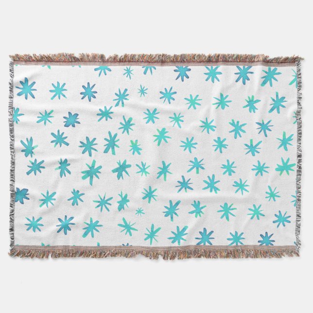 Watercolor stars - turquoise throw blanket (Front)