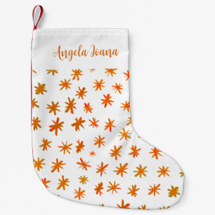 Watercolor stars with name - orange small christmas stocking