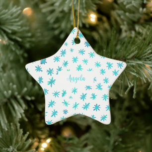 Watercolor stars with name - turquoise ceramic ornament