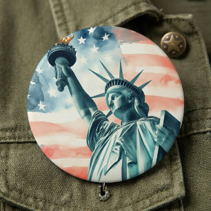 Watercolor Statue of Liberty with American flag 6 Inch Round Button