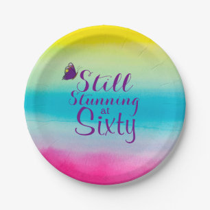 Watercolor "Still Stunning At 60"  60th Birthday Paper Plate