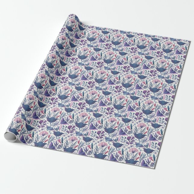watercolor stingrays and seaweed wrapping paper (Unrolled)