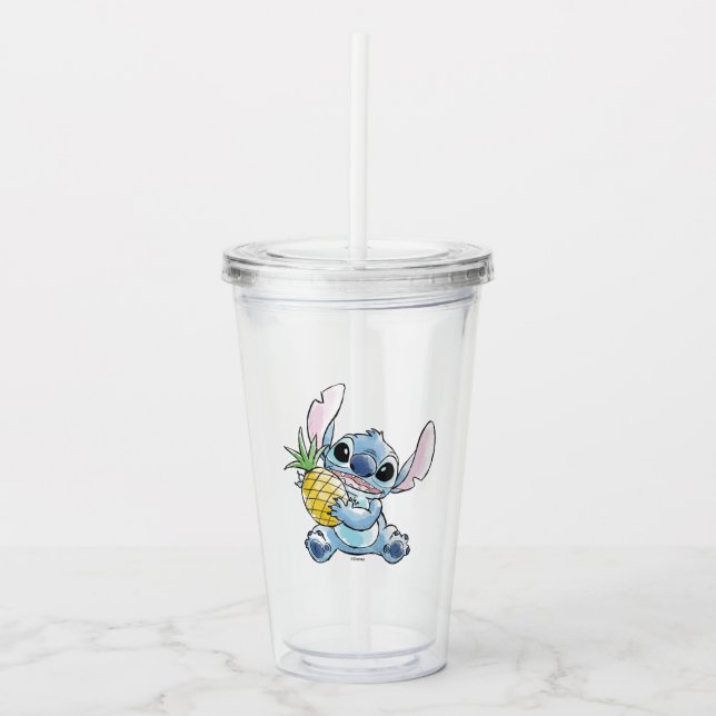 Watercolor Stitch Holding Pineapple Acrylic Tumbler (Front)