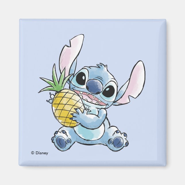 Watercolor Stitch Holding Pineapple Magnet (Front)