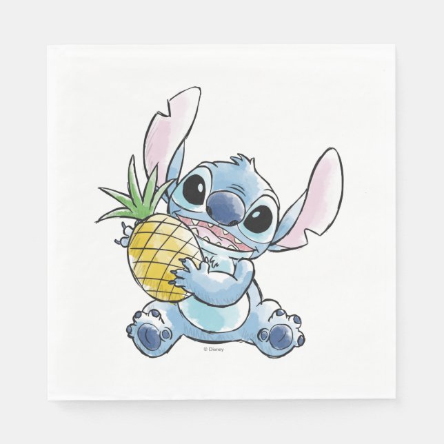 Watercolor Stitch Holding Pineapple Napkin (Front)