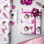 Watercolor stock flower pink custom photo wedding  wrapping paper<br><div class="desc">Personalized wedding gift wrapping paper, featuring an original watercolor dark pink stock flower art and your own couples' names, wedding date, gifters name and personal message and a photo of your happy couple on a white background. A great way to give a personalized touch to special wedding presents and gifts,...</div>