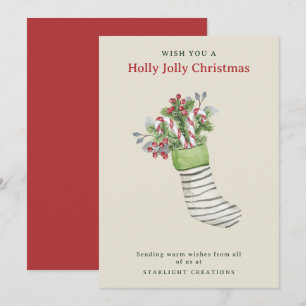 Watercolor Stocking Christmas Business  Holiday Card