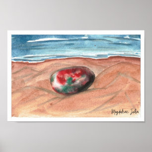 Watercolor Stone on a Baltic Sea Beach Poster