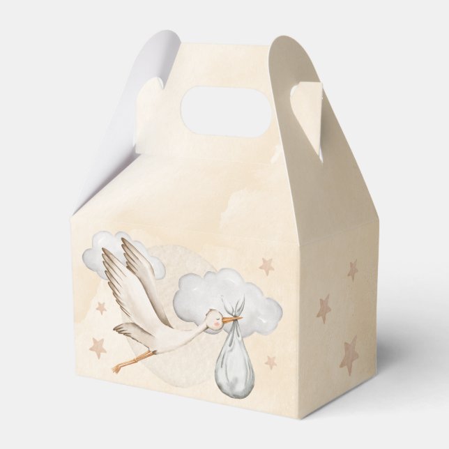 Watercolor Stork Baby Shower Favor Box (Front Side)