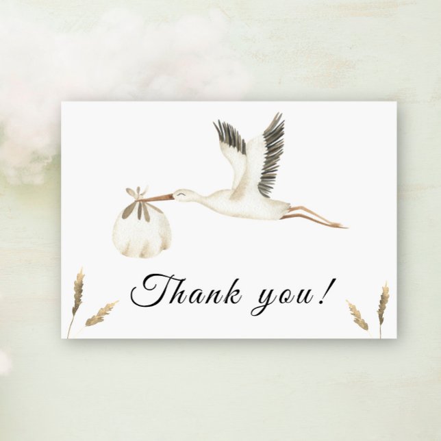 Watercolor stork baby shower Thank You Card (Creator Uploaded)