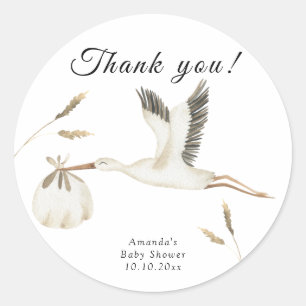Watercolor stork baby shower Thank You Classic Round Sticker