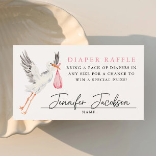 Watercolor Stork Pink Baby Shower Diaper Raffle Enclosure Card