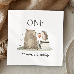 Watercolor Storybook Woodland Animals 1st Birthday Napkin