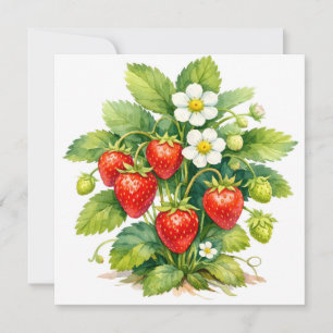 Watercolor Strawberries and Berry Blossom Card