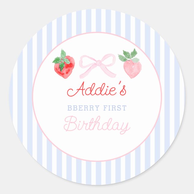Watercolor Strawberries berry first birthday Classic Round Sticker (Front)