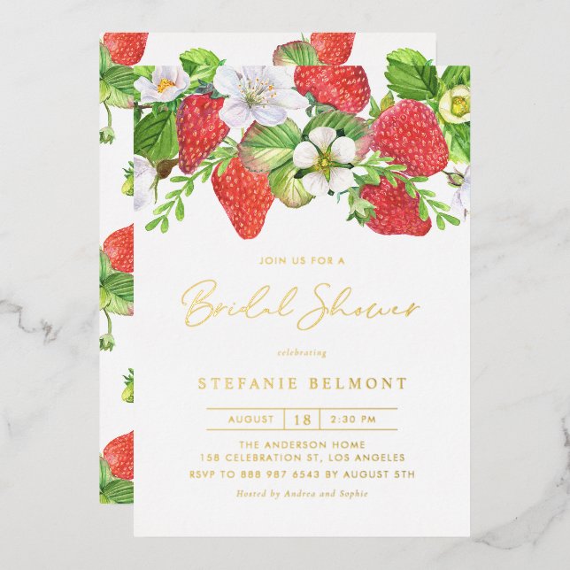 Watercolor Strawberries Botanical Bridal Shower (Front/Back)