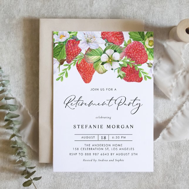 Watercolor Strawberries Botanical Retirement Party Invitation (Creator Uploaded)