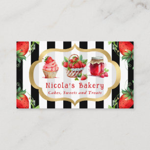 Watercolor Strawberries Cakes and Jam Bakery  Business Card