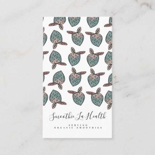 Watercolor Strawberries Doodle Business Card (Front)
