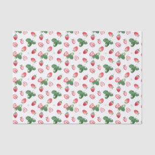 Watercolor Strawberries & Leaves Repeating Pattern Tissue Paper