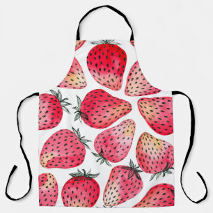 Watercolor strawberries pattern. apron
