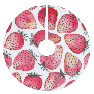 Watercolor strawberries pattern. brushed polyester tree skirt