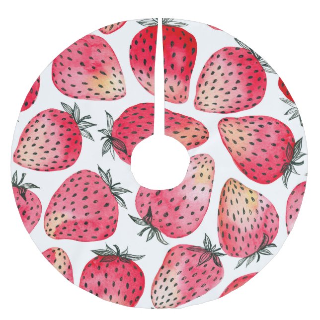 Watercolor strawberries pattern. brushed polyester tree skirt (Front)