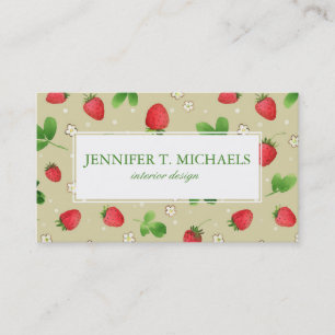 Watercolor strawberries pattern business card