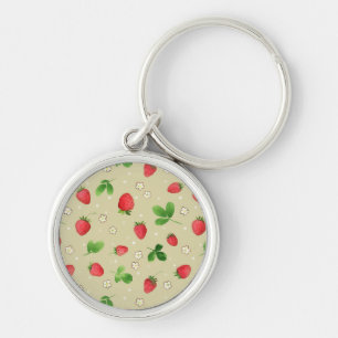 Watercolor strawberries pattern keychain