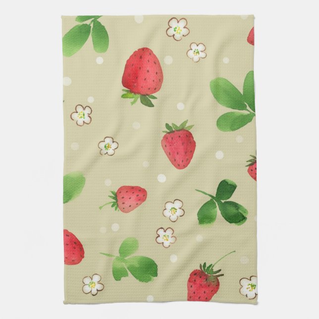 Watercolor strawberries pattern kitchen towel (Vertical)