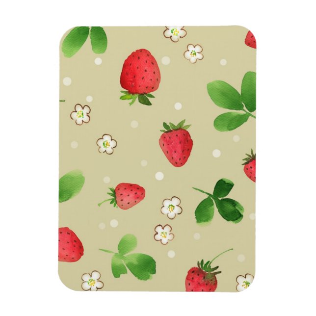 Watercolor strawberries pattern magnet (Vertical)