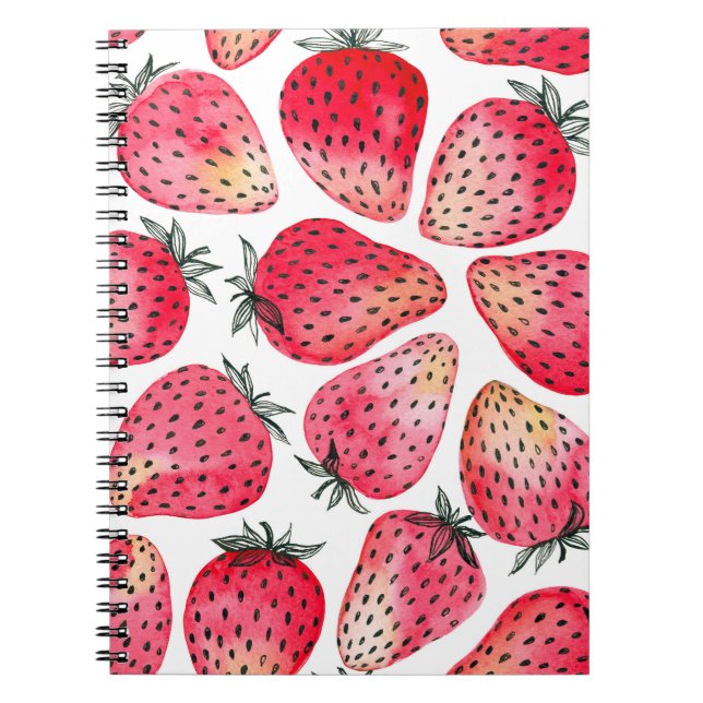 Watercolor strawberries pattern. notebook (Front)