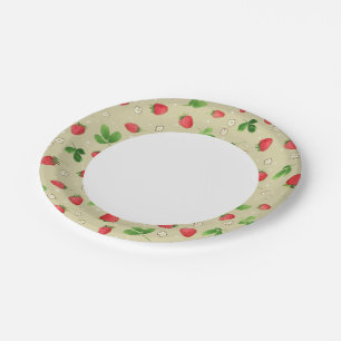 Watercolor strawberries pattern paper plate