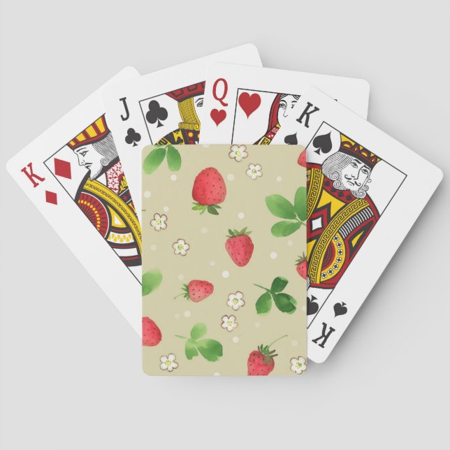Watercolor strawberries pattern playing cards (Back)
