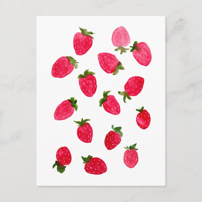 Watercolor Strawberries Pattern Postcard (Front)