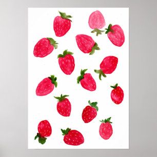 Watercolor Strawberries Pattern Poster
