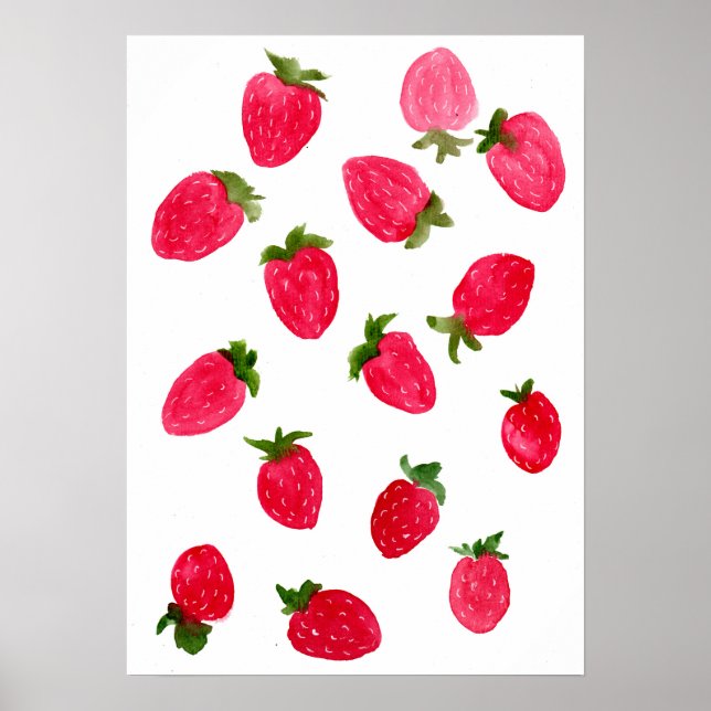 Watercolor Strawberries Pattern Poster (Front)