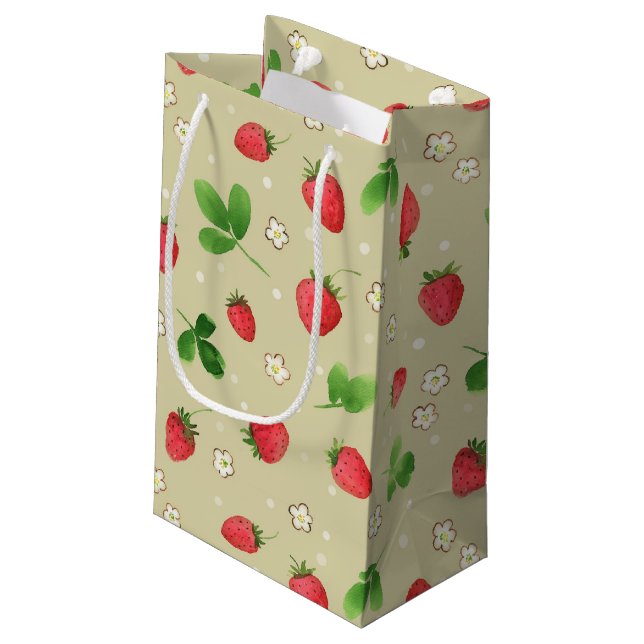 Watercolor strawberries pattern small gift bag (Back Angled)