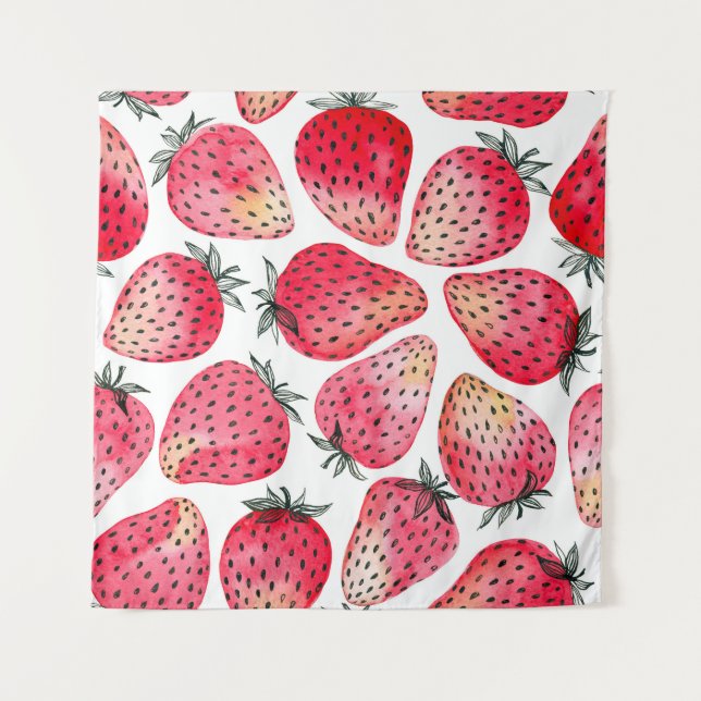 Watercolor strawberries pattern. tapestry (Front)