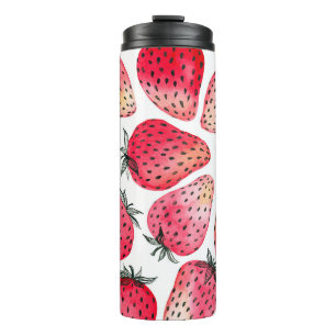 Watercolor strawberries pattern. thermal tumbler