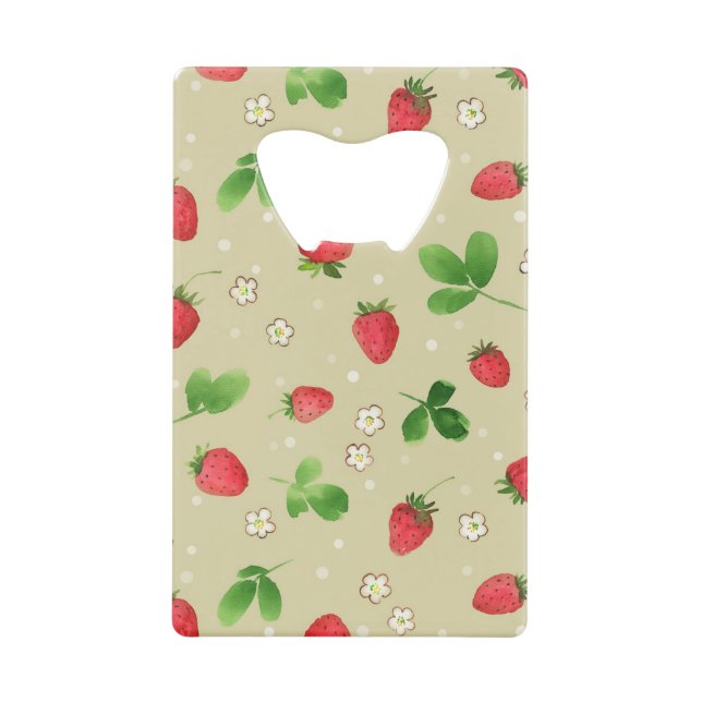Watercolor strawberries pattern wallet bottle opener (Front)