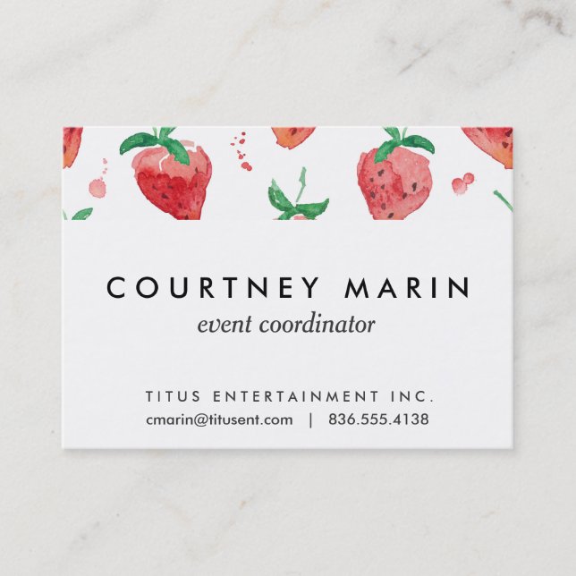 Watercolor Strawberries Pink & Red Painted Berries Business Card (Front)
