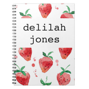 Watercolor Strawberries Pink & Red Painted Berries Notebook