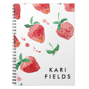 Watercolor Strawberries Pink & Red Painted Berries Notebook
