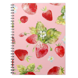 Watercolor strawberries, seamless, fruity pattern. notebook